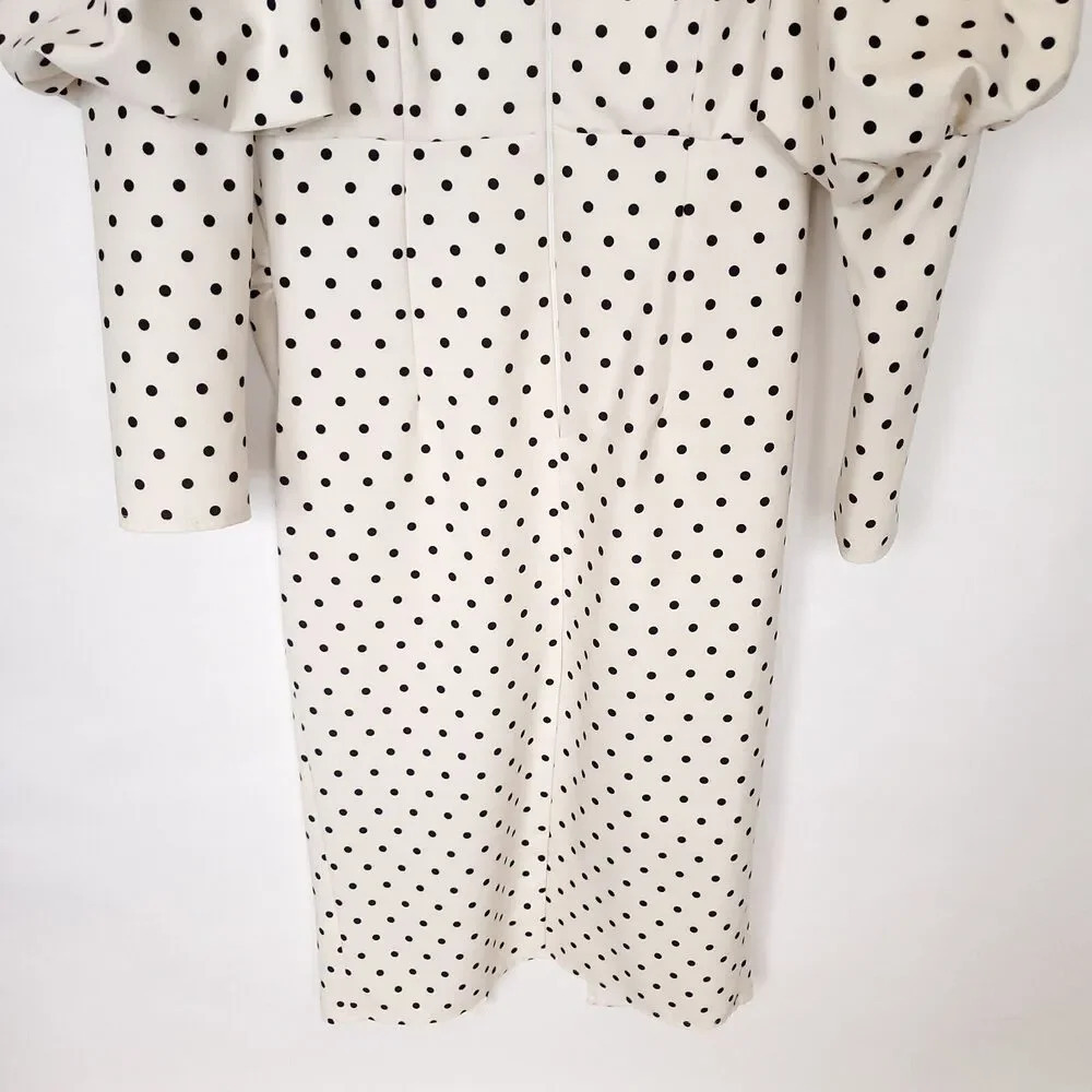 ASOS Little Mistress Maternity Womens Dress Size 8 Cream Black Polka Dot Midi - Picture 12 of 14